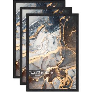 Fxojyvo Engineered Wood 15x23 Picture Frame Set of 3, Black Frame for 15 x 23 Inch Picture Poster Photo, Light Weight 15 by 23 Frame with Wood-grain for Wall - 3 Pack/Black/15 x23