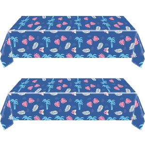 2 Pcs Hawaiian Tropical Palm Leaves Dark Blue Tablecloth Summer Beach Party Decorations 54108 Inches