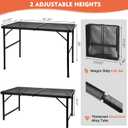 GREGIN Camping Table with Mesh Desktop, Lightweight & Portable Folding Grill Table, Height Adjustable Metal Outdoor Table for Camp, Cooking, BBQ, RV, Picnic-4 FT Black