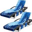 Lounge Chair Towel Cover (Pack of 2), Tie Dye Style Chaise Lounge Cover, Beach Chair Covers with Pockets for Pool Beach Garden Courtyard Outdoor Trips, 85 x30 in, Blue Grey