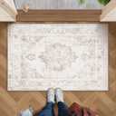Area Rug 2x3 Vintage Rug: Small Washable Indoor Medallion Entryway Rug Low Pile Distressed Floor Carpet Retro Accent Doormat for Bedroom Bathroom Hallway Kitchen Home Office(Beige, 2'x3')