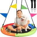 Tree Swing, Saucer Swing, 40 inch 900lbs Weight Capacity, with Adjustable Hanging Straps, for Backyard Outdoor, Multicolor, Circle Round Disc, Gifts for Kids