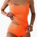 Eomenie Women's Swimsuit Tankini Tummy Control Bathing Suits Two Piece Full Coverage Slim Swim Suits with High Waisted Bottom, Medium