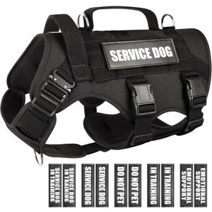 WINSEE Service Dog Vest Harness for Medium Dog, Tactical Working MOLLE Vest with 10 Pet Patches, No Pull Heavy Duty Harness for Training Walking (Black)