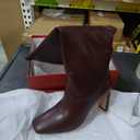 YIYA Cherry Red Boots for Fall Square Toe Chunky High Heels Dark Red Knee High Long Boots Pull On, 40