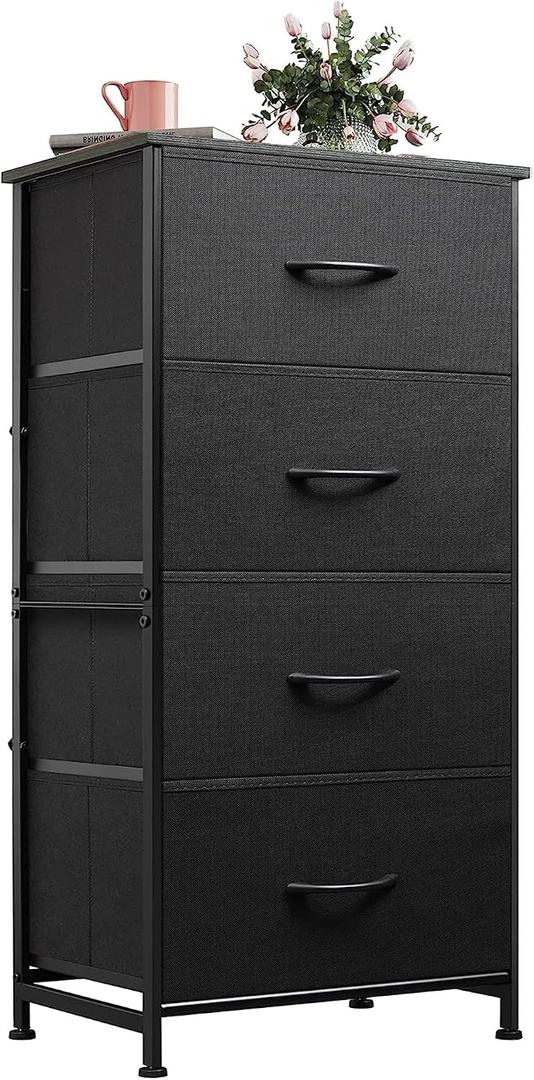 WLIVE Dresser with 4 Drawers, Fabric Storage Tower, Organizer Unit for Bedroom, Hallway, Entryway, Closets, Sturdy Steel Frame, Wood Top, Easy Pull Handle, Charcoal Black, 11.8"D x 15.7"W x 38.1"H