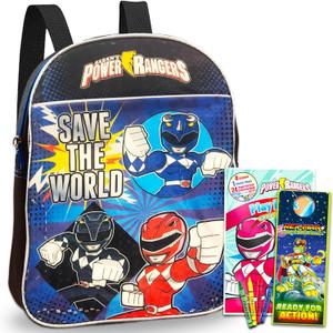 Power Rangers Backpack Preschool Boys Set with Stickers, Coloring Books and More