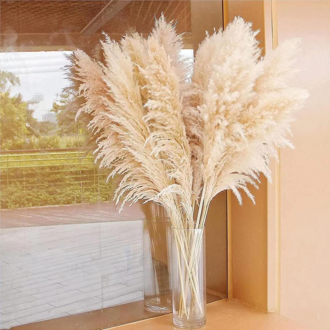 DRIED FLOWERS, REEDS, AND GRASSES BOUQUET, SUITABLE FOR HOME DECORATION, WEDDING CENTER DECORATION, AUTUMN FLOWER ARRANGEMENT (LUXURY 40-INCH 10-STEM NATURAL PAMPAS GRASS).