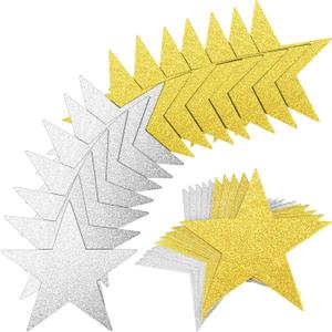Gejoy 80 Pieces Glitter Star Cutouts Paper Star Confetti Cutouts for Bulletin Board Classroom Wall Party Decoration Supply (Gold, Silver,6 Inches Length)