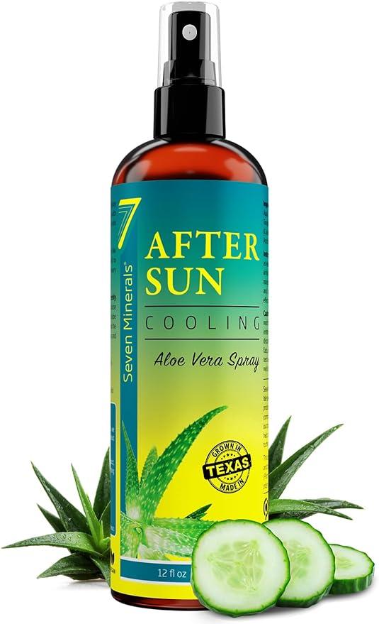 Seven Minerals, Organic Aloe Vera Spray After Sun Cooling - From Freshly Cut Aloe Plant, Extra Strong, Easy to Apply, No Thickeners So It Absorbs Rapidly, No Sticky Residue - Made in USA (Big 12 fl oz)