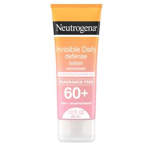 Neutrogena Invisible Daily Defense Fragrance-Free Sunscreen Lotion, Broad Spectrum SPF 60+, Oxybenzone-Free & Water-Resistant, Sun & Environmental Aggressor Protection, 3.0 fl. oz