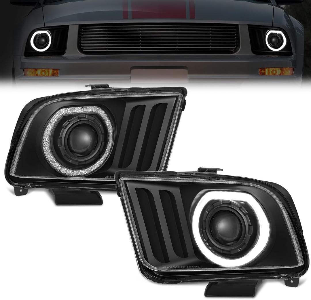 ELH LED Projector DRL Headlight Assembly Fit For 2005-2009 Ford Mustang LED 2005 2006 2007 2008 2009 05 06 07 08 09 Mustang Headlamp