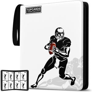Card Binder 4 Pocket ，Trading Card Binder 400 Pockets Football Card Holder with 50 Removable Sleeves 3-Ring Zip Design Star/Ball/Sport Collectible Trading Card Albums Gifts for Boys Girls (Football), Small