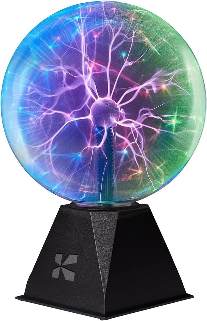 Katzco Colorful Plasma Ball - 8 Inch Static Electricity in a Vacuum Pressurized Glass Globe - Multicolored, Nebula, Thunder Lightning, Plug-in for Parties, Decorations, Prop, Home, STEM