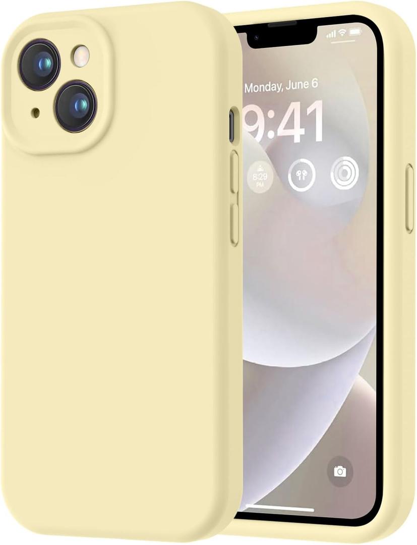 LOVE 3000 Designed for iPhone 14 Case, Premium Silicone with [Soft Anti-Scratch Microfiber Lining] Shockproof Protective Phone Case for Men Women Girls 6.1", Creamy Yellow