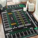 Play Rug 5'x 6'6", Parking Lot Rug for Toy Cars, City Traffic Pretend Playmat Home Decor Carpet, Non-Slip Washable Educational Road Map Area Rugs for Boys Bedroom Playroom