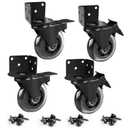 Set of 4 Side Mount Industrial Casters, 3" L-Shaped Bracket Castor Wheel Replacement with Dual Locking for Furniture Projects Moving(2 Left-Sided Lock with 2 Righ-Sided Lock)