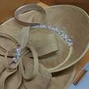 dressfan Vintage Fascinator Hats for Women,Linen Pearl Fascinator for Derby Church Wedding Tea Party (Beige)
