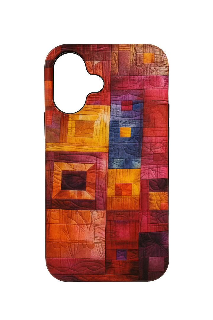 iPhone 16 Max Quilt Theme and Patchwork, Multicolored Knitting Case