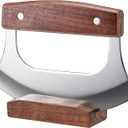 Ulu Knife - Sharp Rocker Mezzaluna Knife with Stand for Cutter Pizza, Meat, Vegetables, Herb, Salad, Stainless Steel Blade, Walnut Wood Handle, Kitchen Essentials Accessories and Gadgets Tools (Brown)