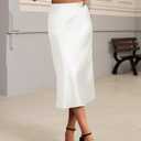 Bluetime Womens Satin Skirt Elastic High Waisted Silk Midi Skirts Dressy Casual A line Long Skirt (White, M)