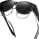 GEGURI Fit Over Glasses Polarized Sunglasses for Women & Men, Stylish Cat Eye Design Sun Glasses 100% UV Protection (01 Black Frame Grey Lens)