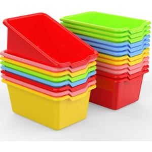 30 Pcs Small Cubby Bins Plastic Book Bins Classroom Stacking Containers Office Kids Storage Container Desk Organizer Basket for Home Nursery Playroom Classroom (30)