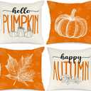 Ywlake Orange 18x18 Throw Fall Pillow Covers Set of 4, Maple Leaf Pumpkin Decorative Holiday 18 x 18 Autumn Cushion Covers Thanksgiving Pillow Case for Indoor Home Bedroom Sofa Couch Decor