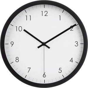 Classic 12", Easy to Read, Silent Non Ticking, Battery Operated, Round Wall Clock, Black