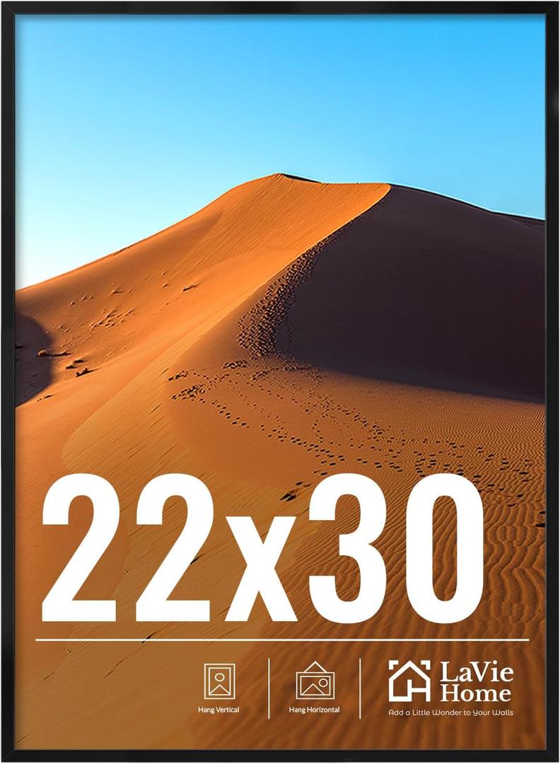 22x30 Picture Frame for Wall Display, 22x30 Black Picture Frame with HD Plexiglas, 22 x 30 Poster Frame 1 Pack, Display Frame for Vertical or Horizontal, Classic Collection