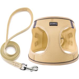 Dog Harness with Leash Set, No Pull Adjustable Reflective Step-in Puppy Pet Vest Harnesses for Small Medium Large Dogs and Cats,Beige S