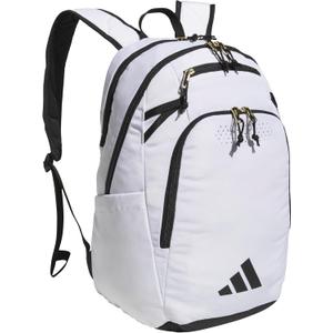 Defender 5 Team Sports Backpack (33L) durable large athletic gym laptop travel bag (One Size, White/Gold Metallic/Black)
