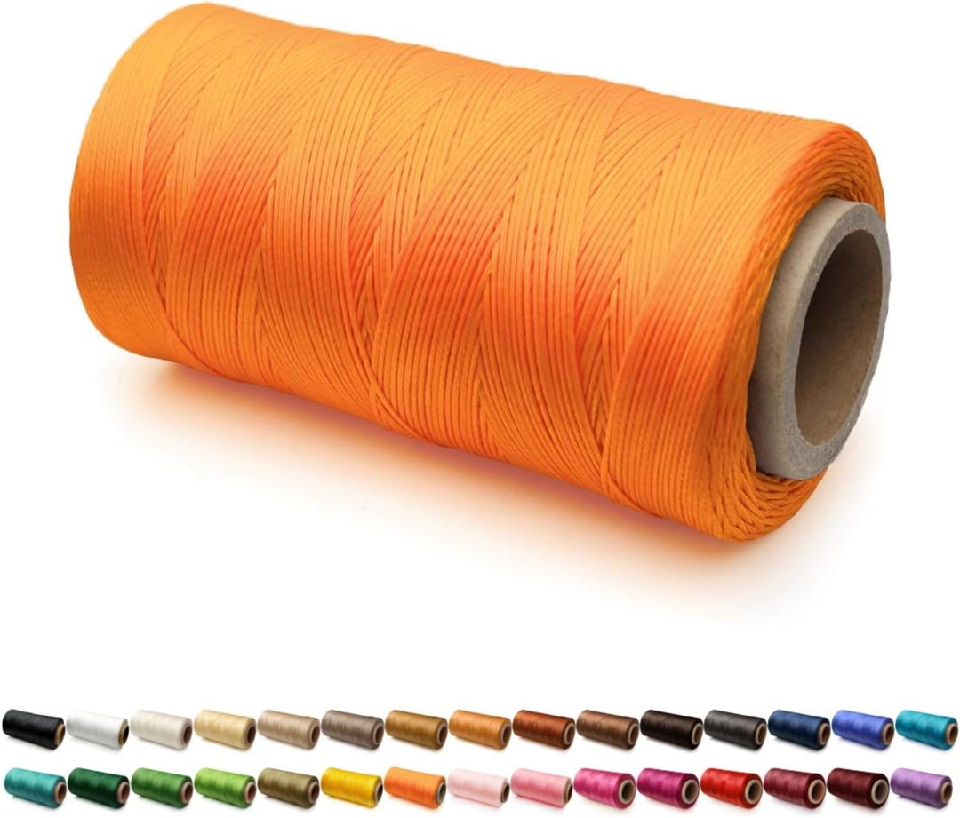 Flat Waxed Thread for Leather Sewing String Polyester Cord Stitching Bookbinding DIY Weave Craft (1.0mm 210D, Orange)