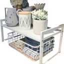 Expandable Cabinet Shelf Organizer 16-26" L Stackable Kitchen Counter Shelf Rack Stand Sink Riser Countertop Storage White (Wide 10.6D)