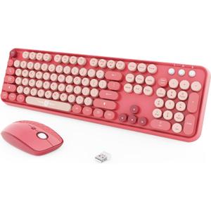Wireless Keyboard and Mouse Combo, 2.4GHz Colorful Keyboard for Office Computer PC Desktops Laptop (104 Keys-Rose Pink)
