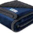 PetAmi Waterproof Dog Blanket for Medium Large Dog Puppy Cat Throw for Couch Cover Leakproof Protection, Sherpa Fleece, Reversible Soft Washable 60x40 Navy Gray