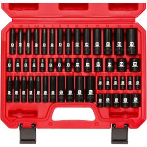 MIXPOWER 50 Pieces 1/4" Dr. Impact Socket Set, CR-V, 6 Point, SAE/Metric, 5/32 Inch - 9/16 Inch, 4mm - 15mm, Shallow/Deep