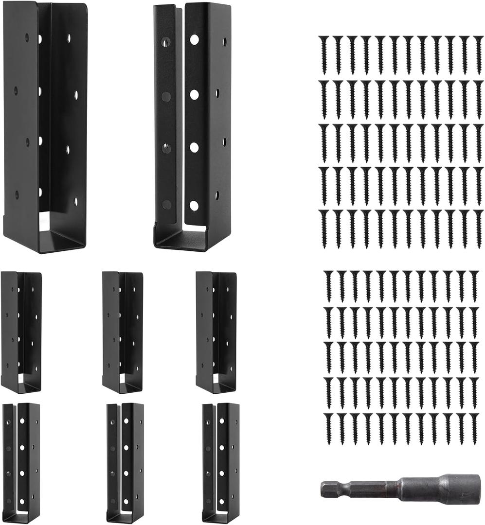 8 Pcs Concealed Joist Hangers, 2"x8" Outdoor Trim Concealed Flanges, Q235B Steel Powder Coated Concealed Mount Joist Hangers for 2"x8" Beam Swing