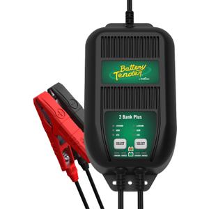 Battery Tender Plus 2 Bank Multibank Charger - 2.5 AMP (1.25 AMPs Per Bank) - Smart 12V Multi Battery Charger and Maintainer for Standard, AGM, and Lithium LiFePO4-022-0165-DL-WH