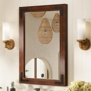 TETOTE 18 x 26 Walnut Wood Mirror for Bathroom Wall/Bedroom/Living Room/Entryway Farmhouse Rustic Bathroom Vanity Mirror for Over Sink Waterproof (Horizontal/Vertical Mounted)