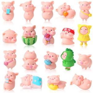 Leitee 19 Pcs Pig Mini Figurines Bird Dog Cat Figure Animal Set Cute Figurine Pig Cake Toppers for Home Desk Birthday Party Decorations(Classic)