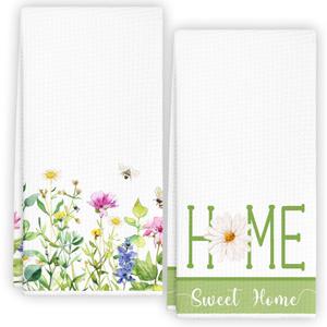RZQIJ Watercolor Green Flowers Floral Wildflower Spring Kitchen Towels Dish Towels Dishcloth, Seasonal Summer Decor for Kitchen Bathroom Home, 16 x 24 Farmhouse Decoration Hand Towels Set of 2. (103)
