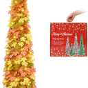 MACTING Fall Tree with 100 LED Warm Lights 5FT Collapsible Autumn Maple Leaf Pop Up Tinsel Tree Battery Operated with Timer Easy-Assembly for Porch Home Apartment Holiday Thanksgiving Christmas Decor (Orange)