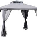 Outsunny 9.6' x 9.6' Patio Gazebo, Outdoor Canopy Shelter with 2-Tier Roof and Netting, Steel Frame for Garden, Lawn, Backyard, and Deck, Gray