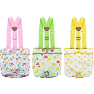 3 Pack Washable Female Dog Diaper with Suspender,Reusable Fixed Doggie Diapers Super Absorbent Leakproof for Small Medium Large Dog in Heat Cycle-S