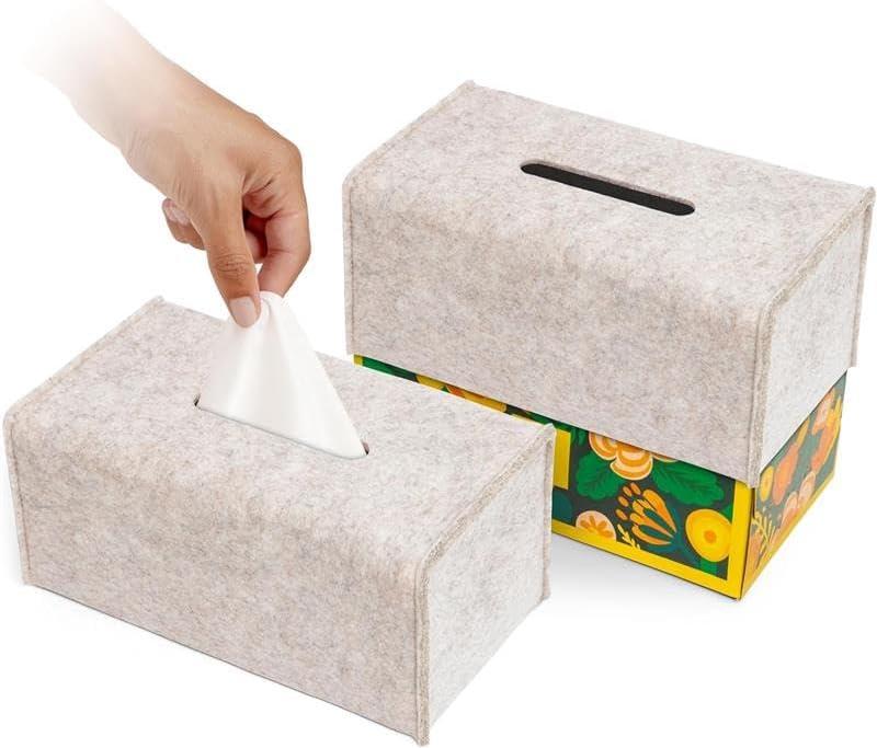 2 Pack Tissue Box Cover - Decorative Tissue Box Holder - Modern Felt Tissue Box Cover Rectangle - Medium Size - Oatmeal