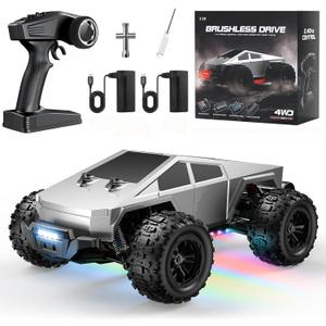 1/16 Brushless Fast RC Cars for Adult, 35Mph High Speed Remote Control Car, Cyber RC Truck, 4x4 Monster Truck Toy, 2.4GHz Remote, All Terrain Off-Road Vehicle, Colorful LED Light, Kids Gift