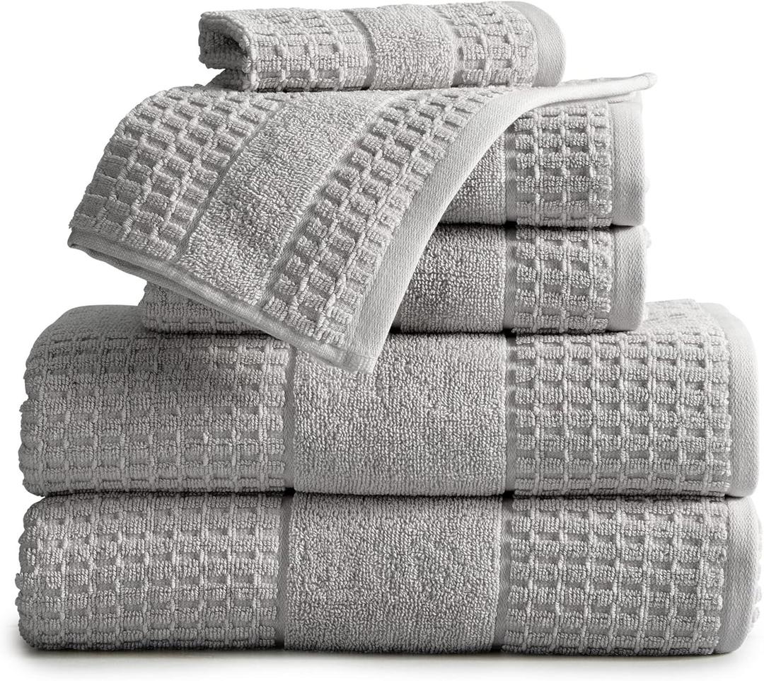 Market & Place 100% Cotton Super Soft Luxury Towel Set | Quick-Dry and Highly Absorbent | Waffle Textured | 550 GSM | 2 Bath Towels, 2 Hand Towels, & 2 Washcloths | Harper Collection (Light Grey) (6 Piece Set)