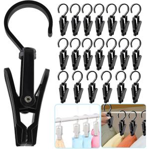 VinBee 20 PCS Laundry Hooks with Clips Super Strong Plastic Home Travel Swivel Hanging Hanger Closet Organizer Clamps Socks Boot Bras Towels for Bathroom Wardrobe Kitchen Office - 4.3 Inches (Black)
