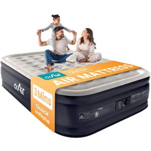 Queen Air Mattress with Built-in Pump, 18 Raised Blow Up Mattress - 800 lbs Max Honeycomb Design, 3-Min Inflation, Waterproof Velvety Top, Ideal for Home, Guests & Camping, Colchon Inflable (Gray Top With18" Black Base)